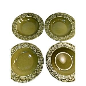 4 Vintage Regency Ironstone Canonsburg Pottery Green Soup BOWLS 1968 8.5" MCM